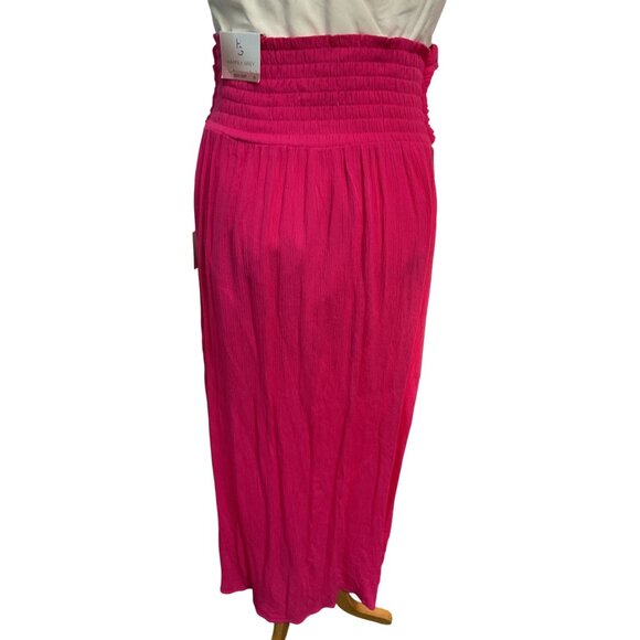 Happily Grey Fuschia Crinkled Maxi Skirt With High Slit & Smocked Waistband - Picture 3 of 5